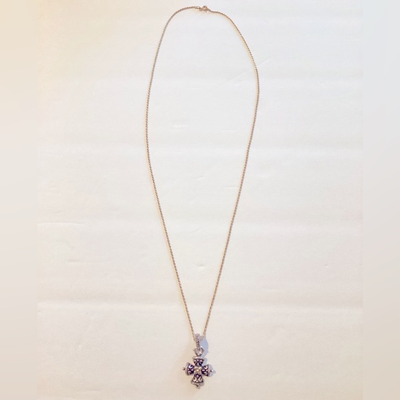Barbra Bixby 925 18K cross pendant on 24” KA 1772 gold over silver rope necklace - Picture 1 of 14